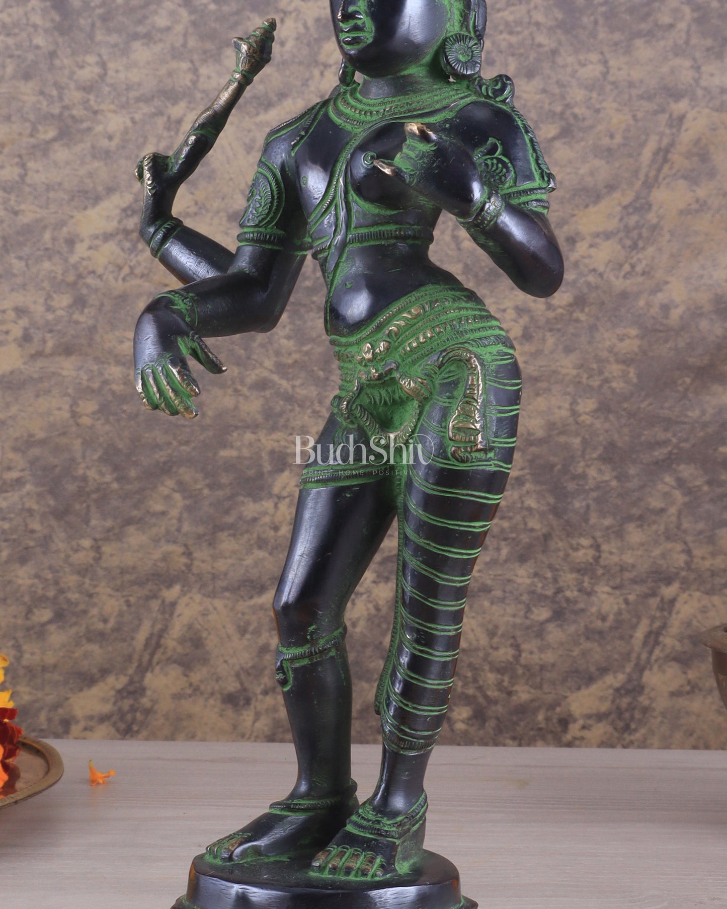 Pure Brass Ardhanarishwara Vintage black green - 12.5 Inch