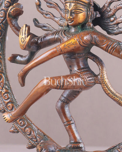 Brass Superfine Nataraja Idol - 7.5 Inch light orange green tone