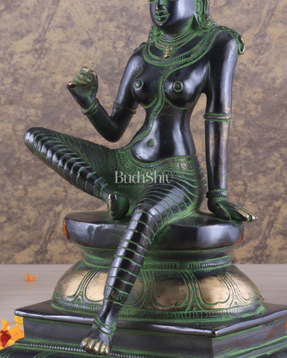 Pure Brass Superfine Seated Parvati Idol black and green Finish - 11" Tall