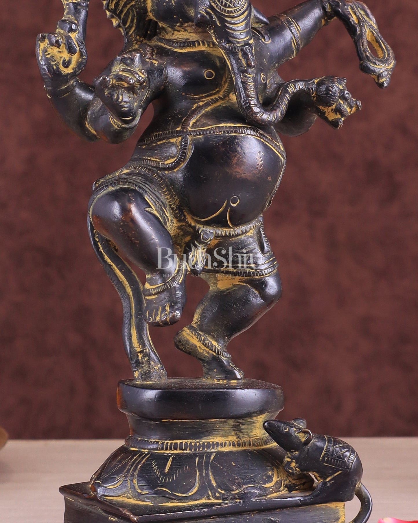 Vintage Brass Dancing Ganesha Statue - Black Sand Finish