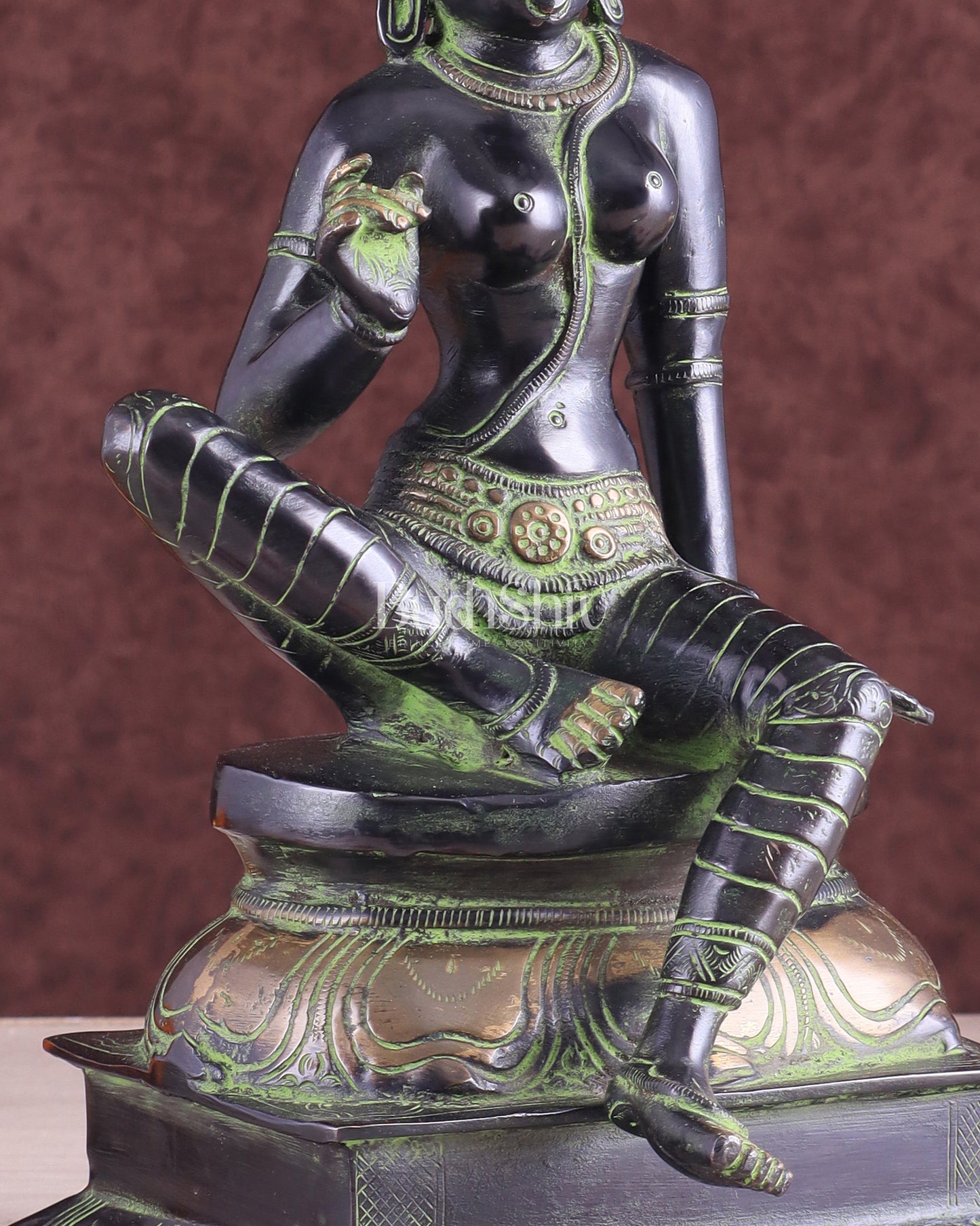 Pure Brass Seated Parvati Idol - 12" Black green tone