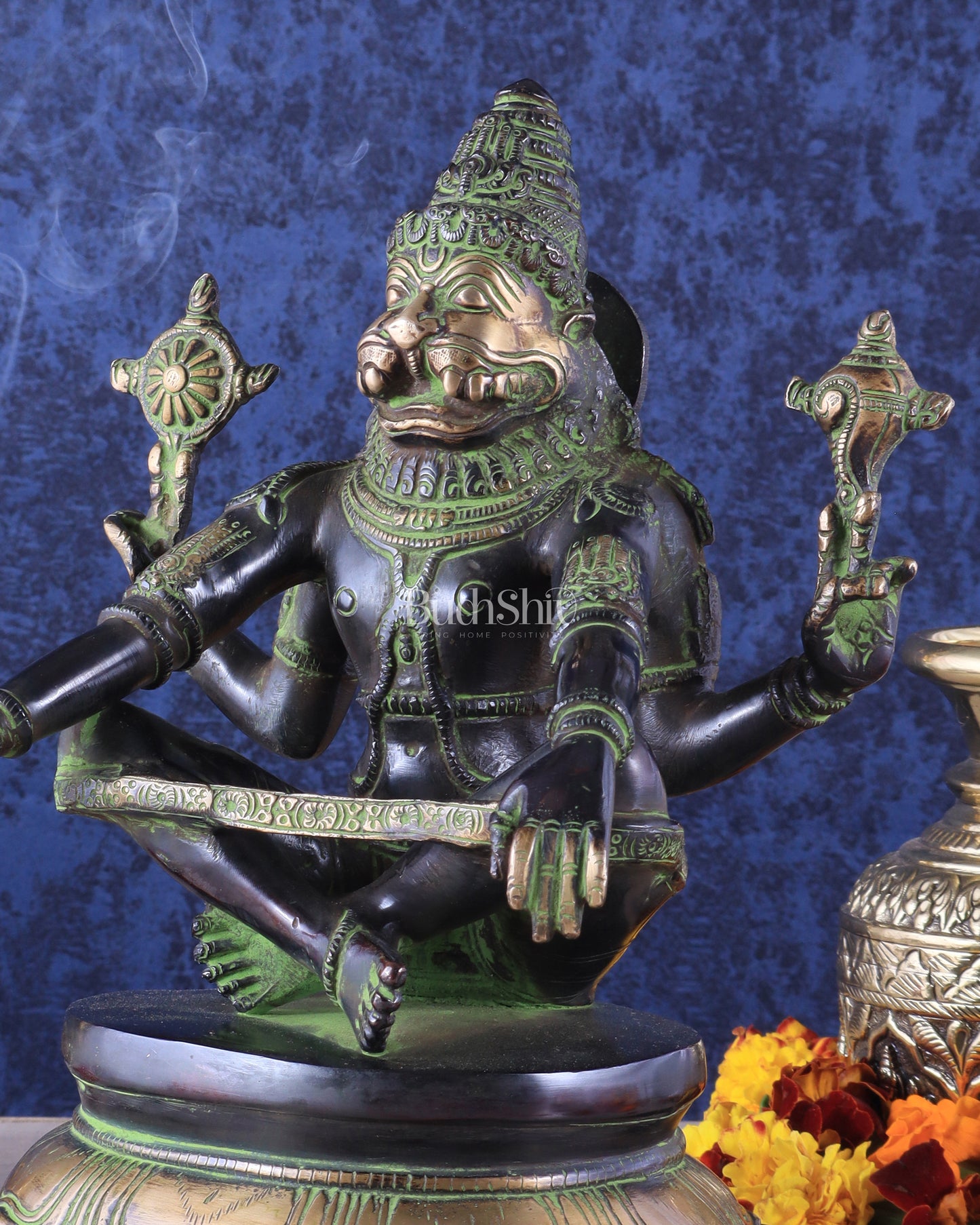 Brass Yog Narasimha swamy Statue 11" black green