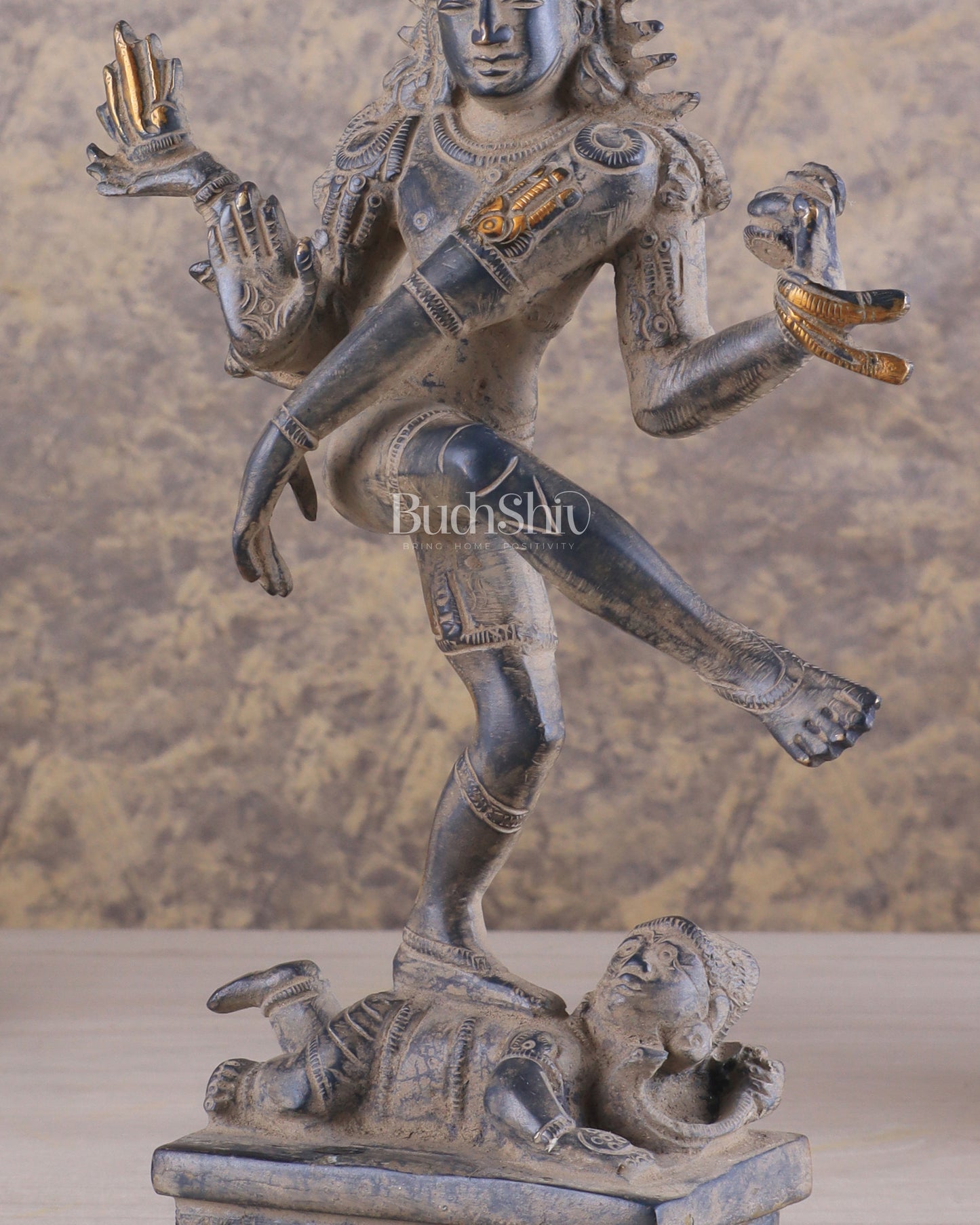 Antique Brass Dancing Shiva Idol | Unique Pose with sand finish 10"