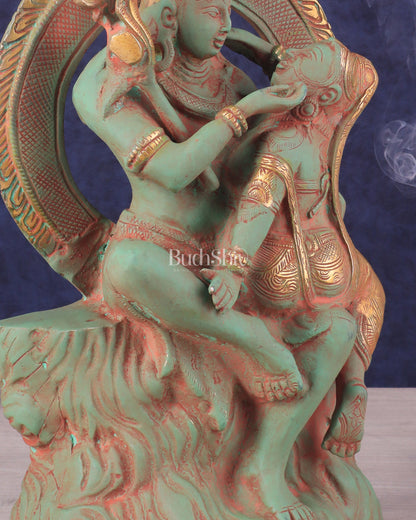 Brass Lord Shiva and Parvati Statue | Antique Green Patina | 12.7"