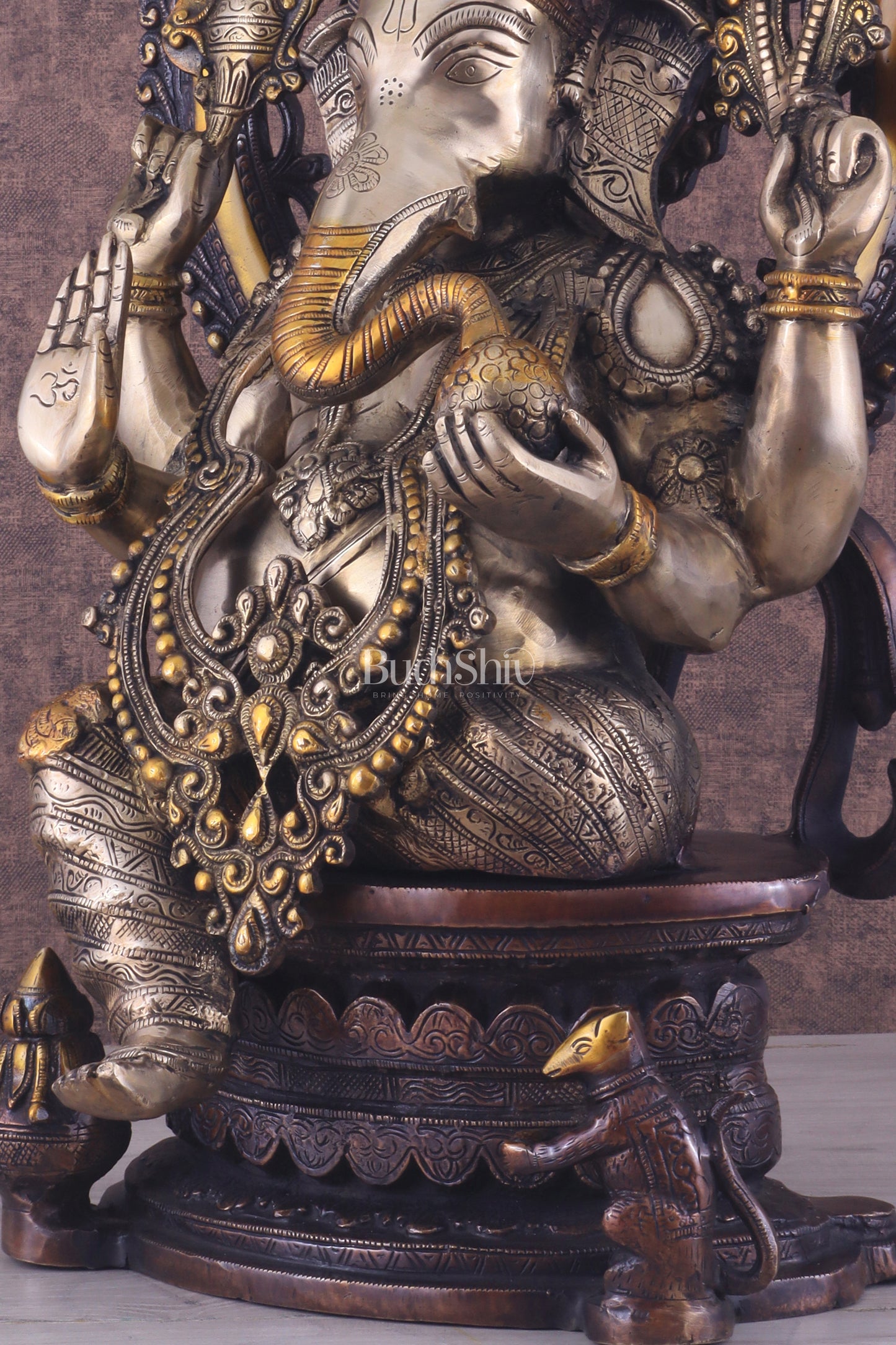 Pure Brass Ganesha Idol | Superfine Three Tone Finish 26"