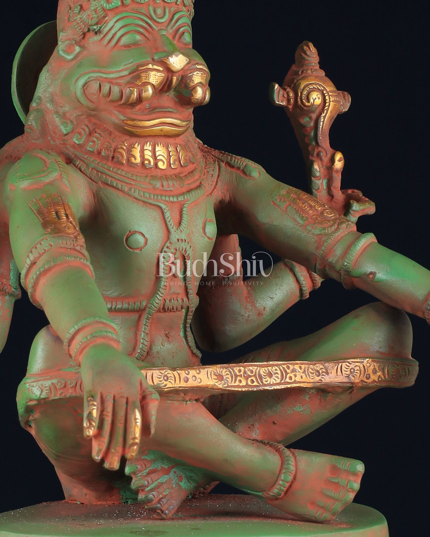 Brass Yog Narsimha Statue 11" vintage green sandstone finish