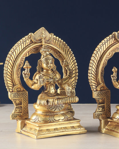 Brass Superfine Ganesh Lakshmi with Prabhavali Idol Set 9"