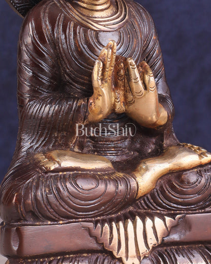 Dual Tone Brass Buddha Idol in Dharmachakra Mudra 8"