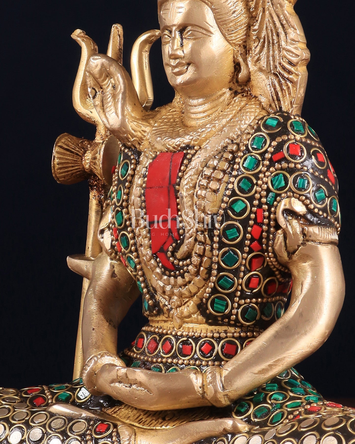 Brass Lord Shiva in Meditation Statue 8" meenakari Stonework