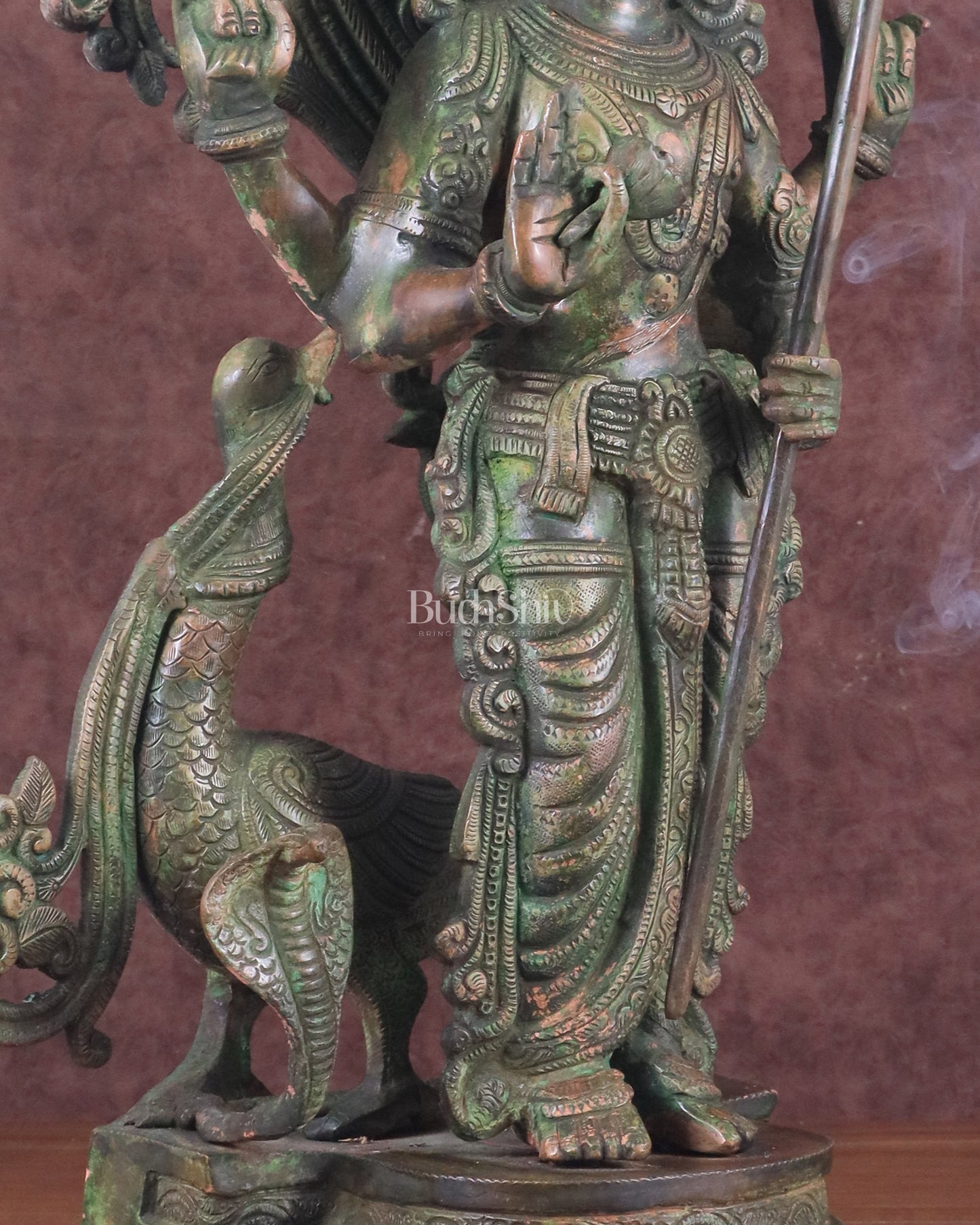 Lord Murugan brass Statue - Handcrafted green patina finish 20 inch