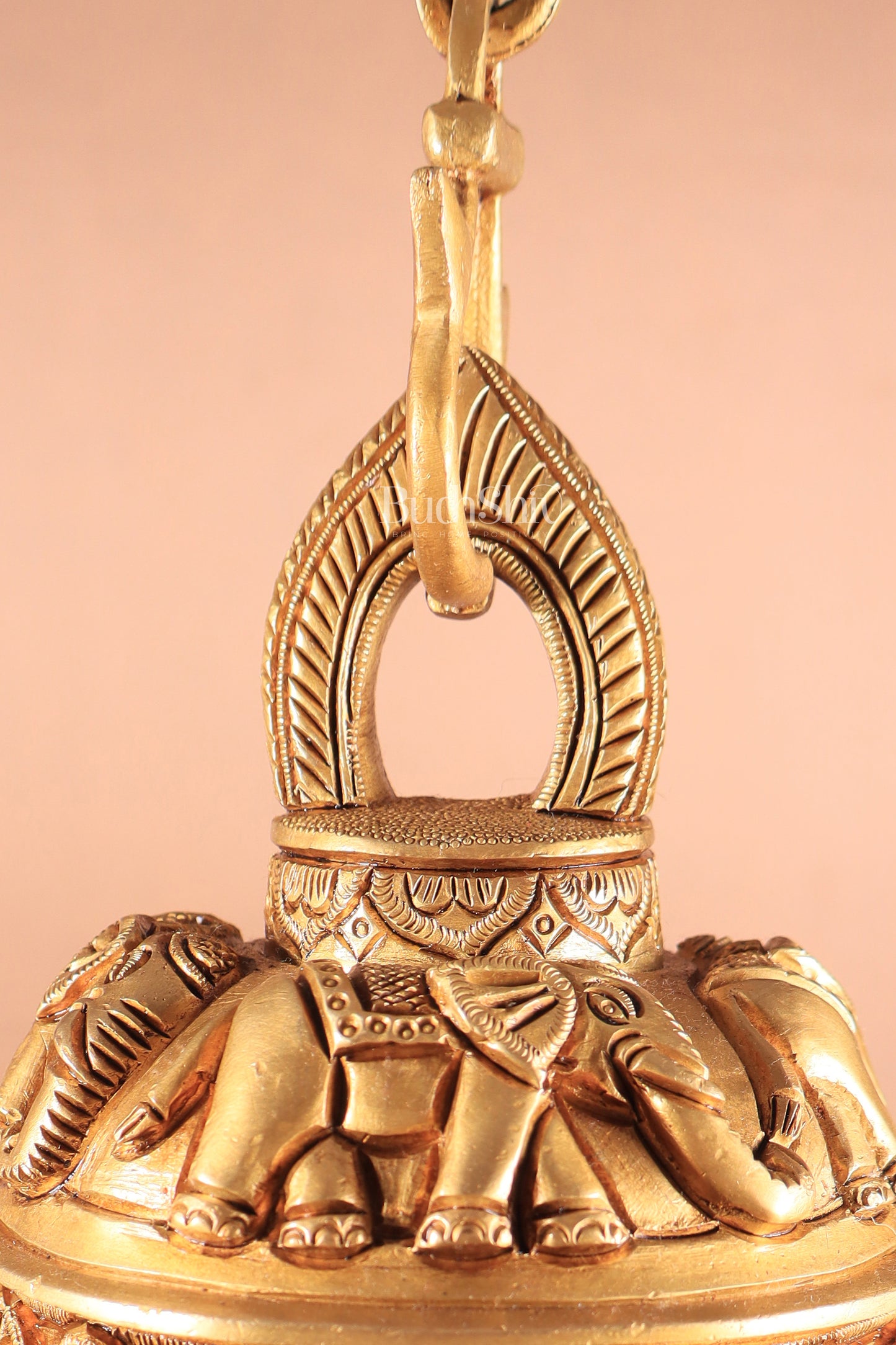 Brass Superfine Ashta Vinayaka Ganesha Hanging Temple Bell with Elephant Carvings