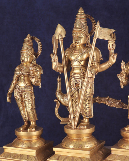 Pure Brass Large Murugan Statue with Valli and Devayani | Divine Trio 25"