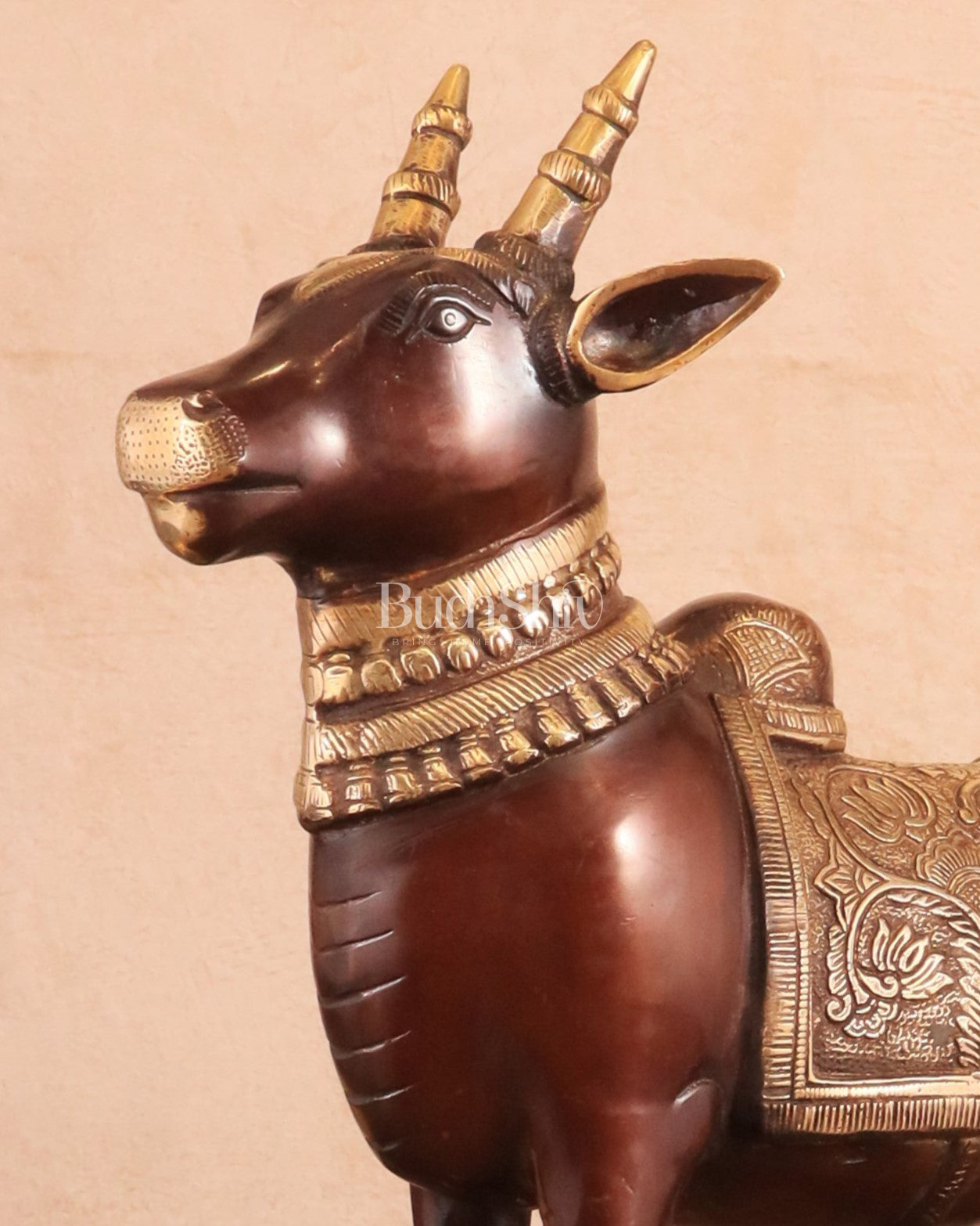 Brass Standing Nandi Statue in vintage Tone - 16"