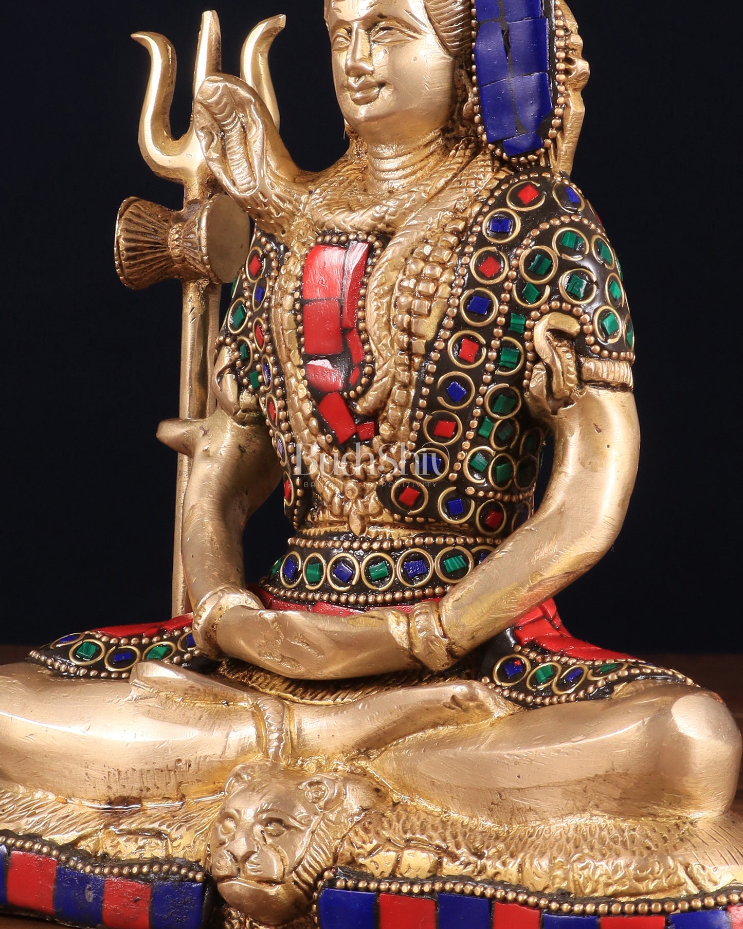 Brass Lord Shiva in Meditation Statue 8" meenakari Stonework