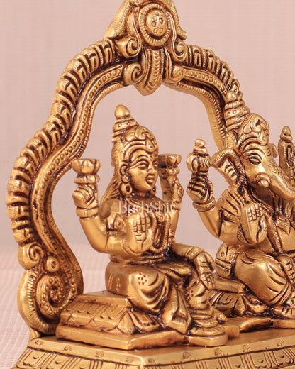 Pure Brass Lord Ganesha and Lakshmi Seated Together Idol - 5.5"