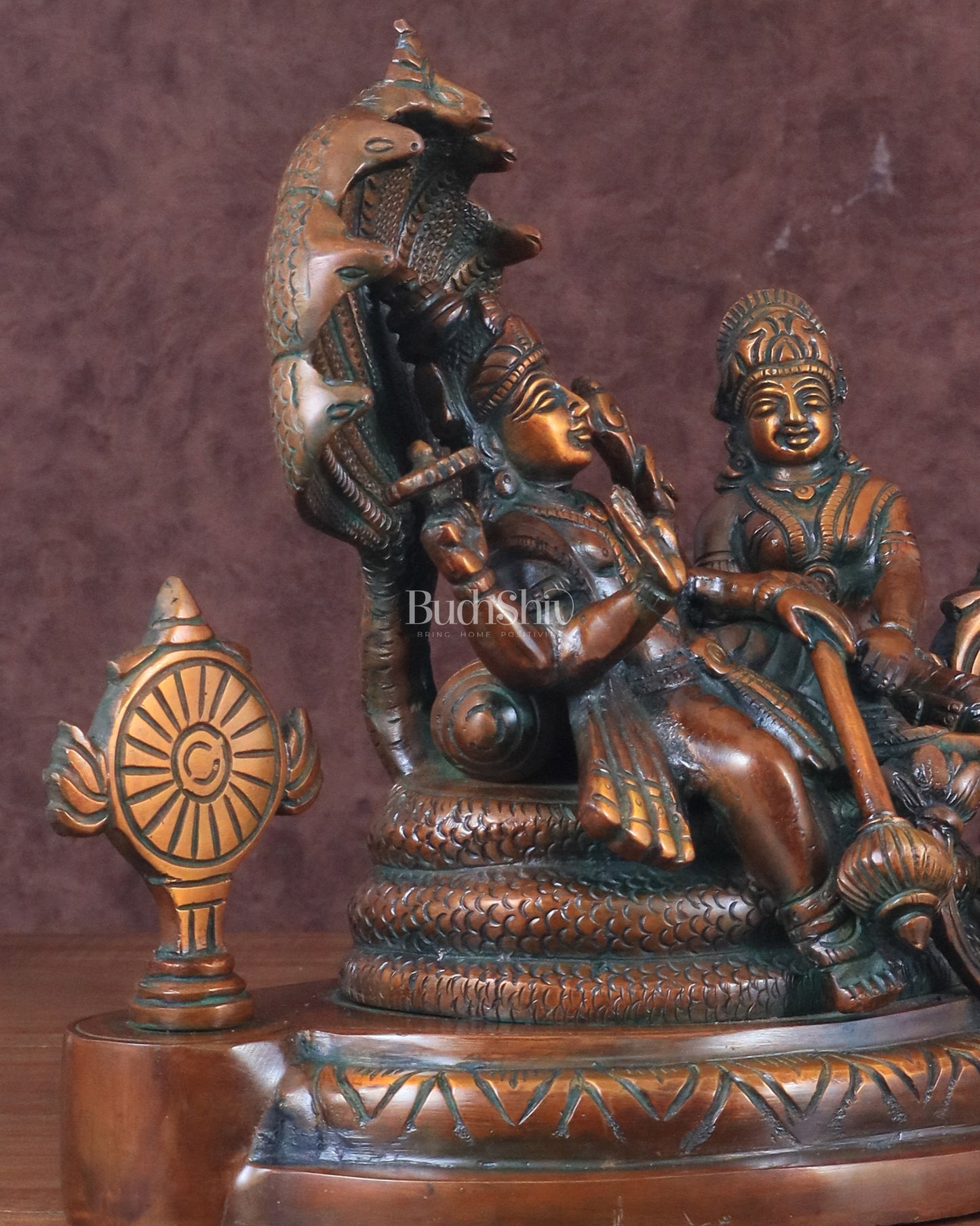 Brass Resting Vishnu Lakshmi Narayan with Shankh Chakra Statue - 8.5 Inch brown