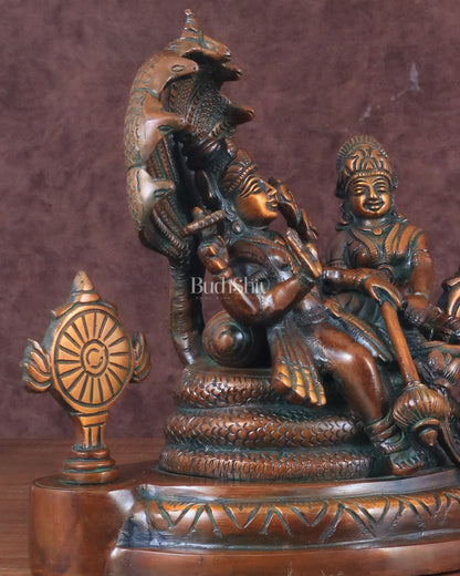 Brass Resting Vishnu Lakshmi Narayan with Shankh Chakra Statue - 8.5 Inch brown