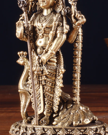 Pure Brass Superfine Murugan with Peacock & Snake Idol – 4 Inch