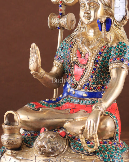 Pure Brass Highly Detailed Lord Shiva Statue | 14 Inch meenakari Stonework