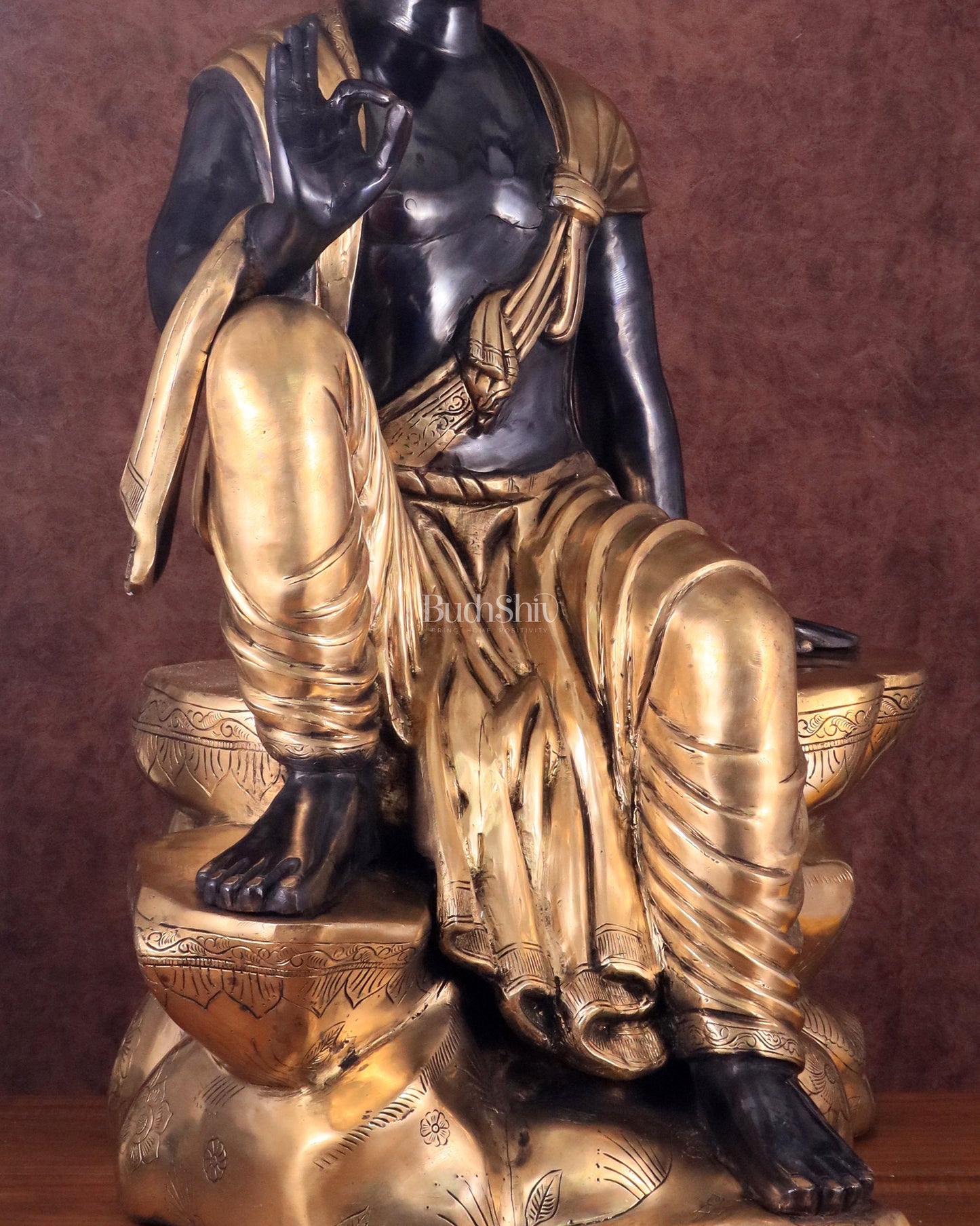 Brass Buddha Sitting Statue with Black Heat-Treated Finish - 30"