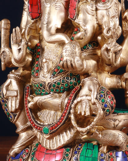 Pure Brass Superfine Panchmukhi Ganesha Statue - 11 inch stonework