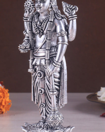 Intricate Brass superfine Vishnu idol 7 inch Silver plated