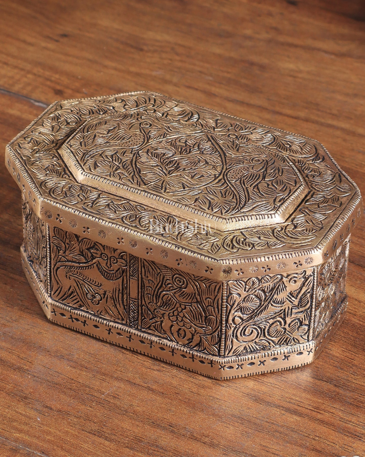 Pure Brass Multipurpose Storage Box with Animal Carvings