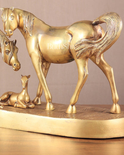 Brass Superfine Large Horse Family Sculpture – Vastu & Feng Shui Recommended 24" wide