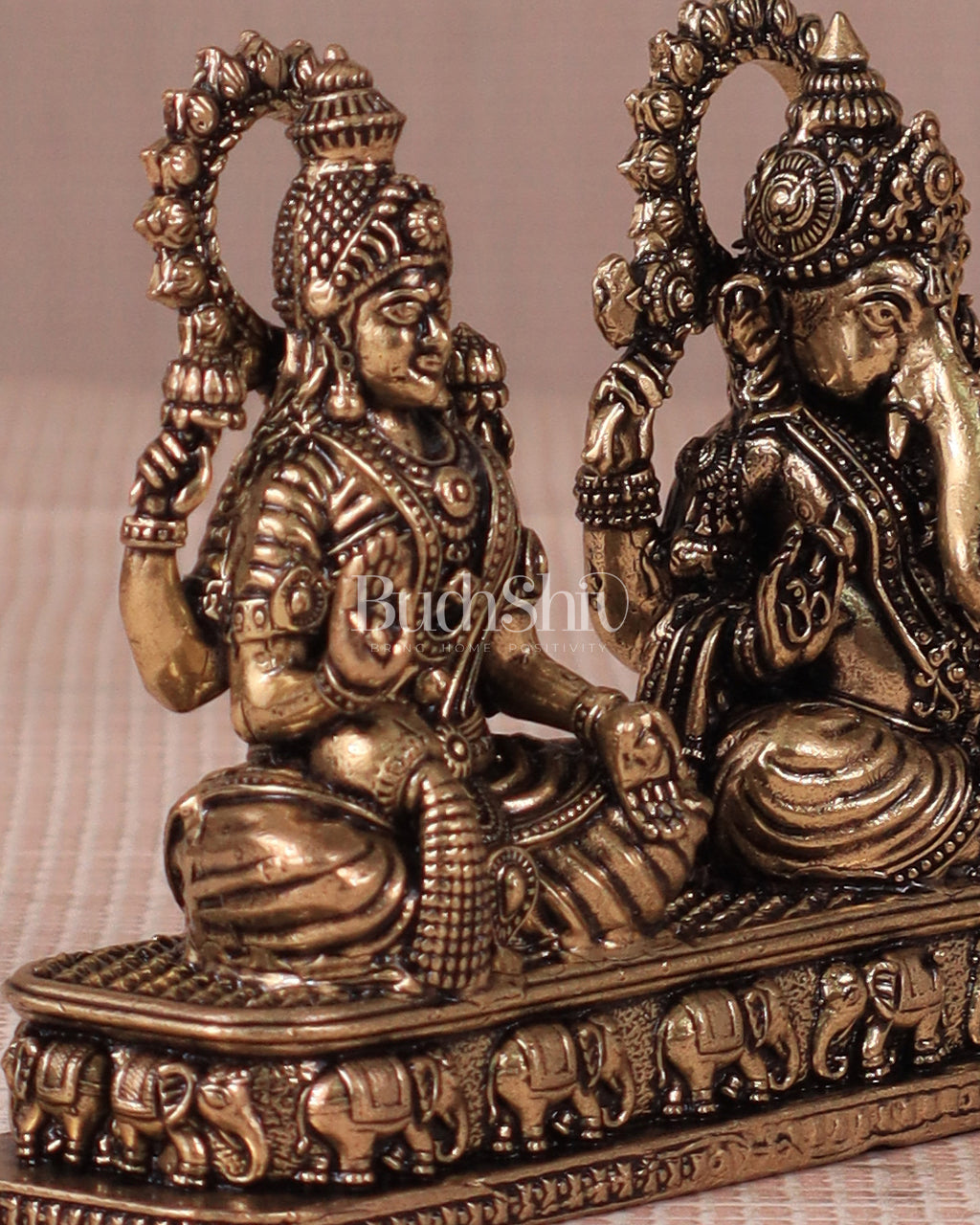 Ganesh Lakshmi Brass Idol on Same Base - Intricate Superfine, 3"