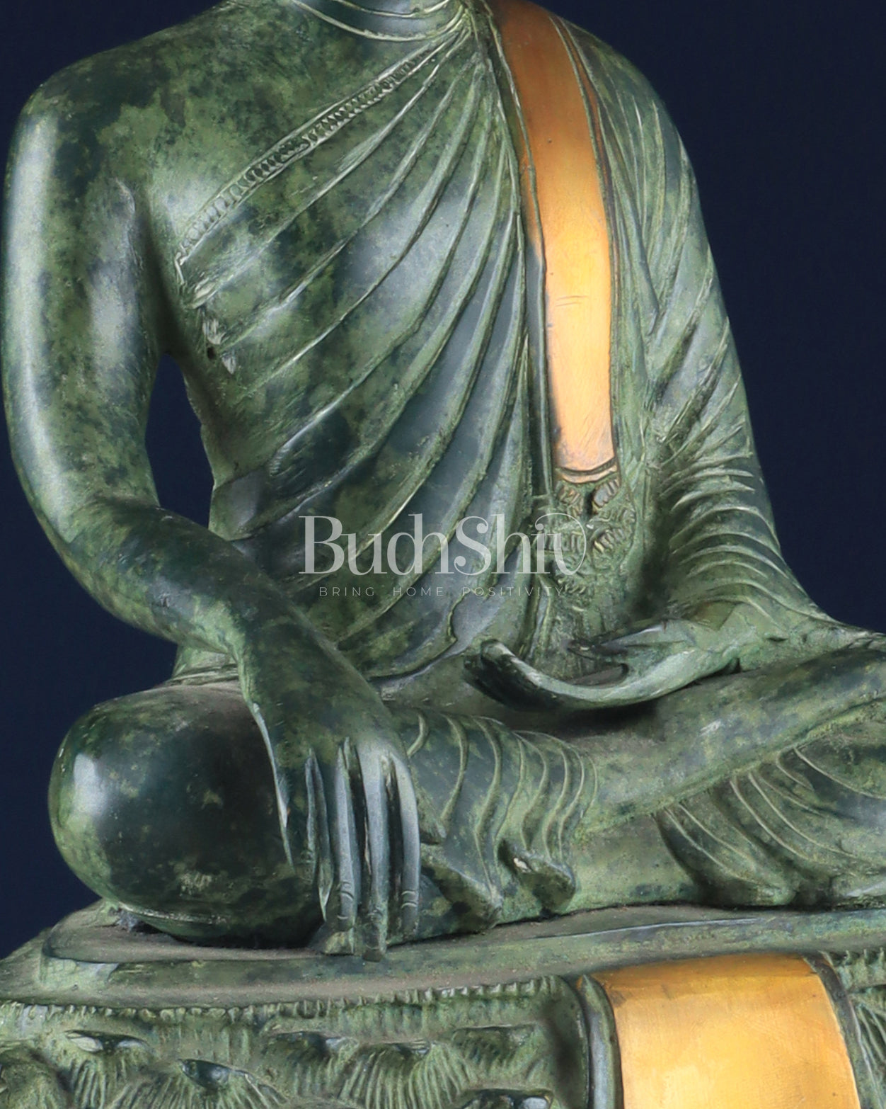 Unique Brass Blessing Buddha Statue in Green Stone Finish – 15 Inches