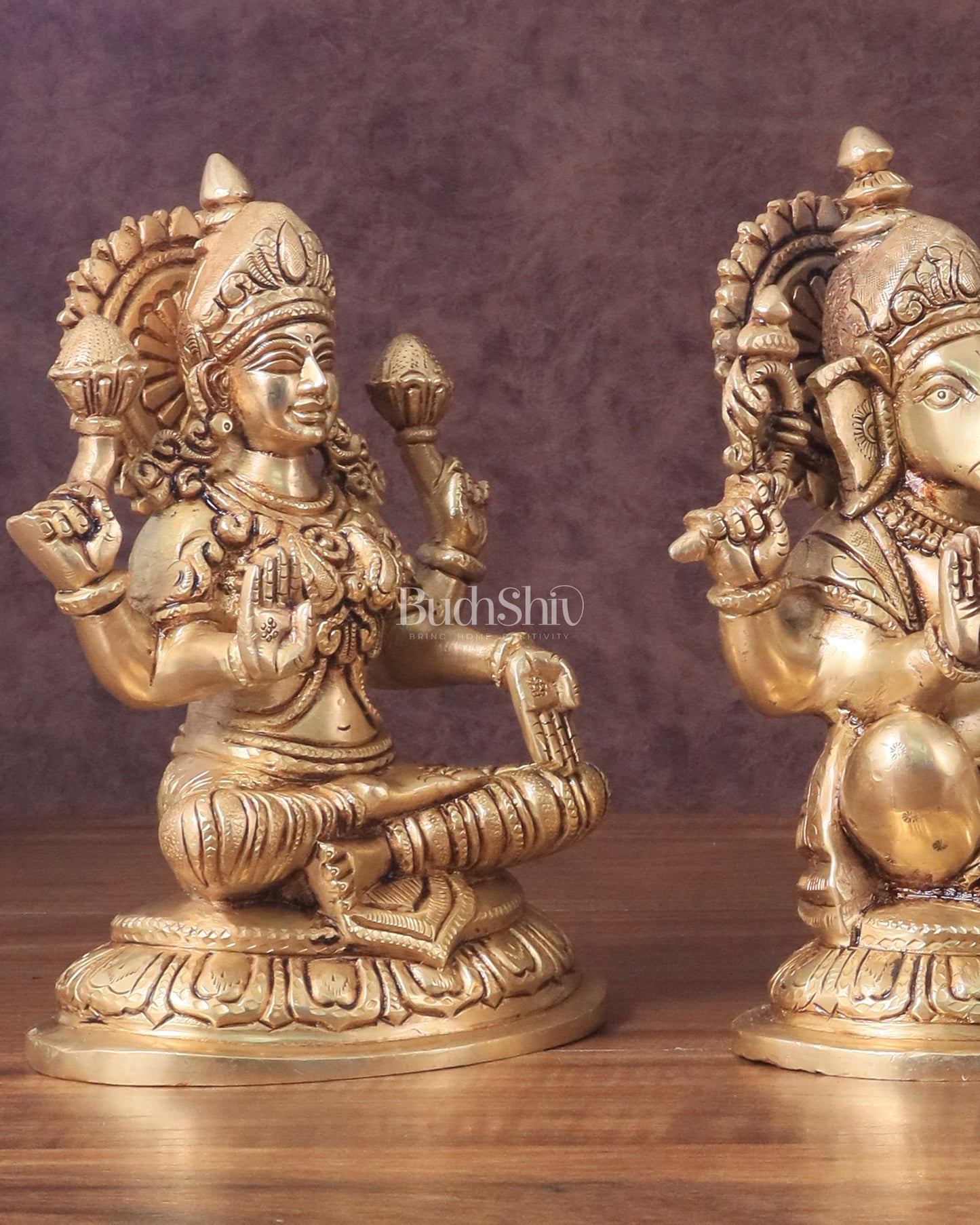 Pure Brass Ganesha, Lakshmi, Saraswati Idols Set of Three - 7.5"