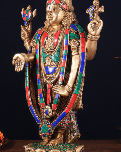 Brass Tirupati Balaji Lord Venkateshwara Swamy Statue - 16 Inch with stonework