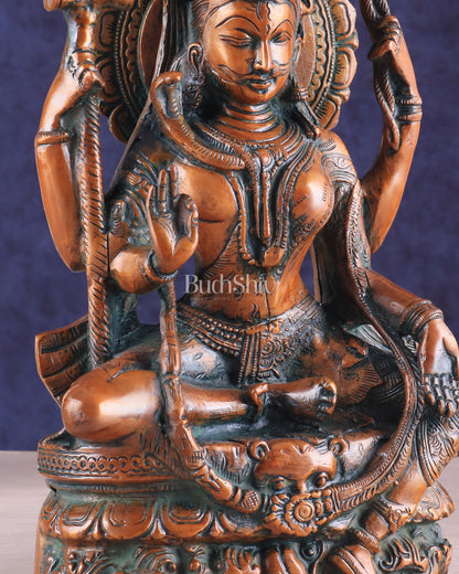 Brass Ardhanarishwara Statue - Lord Shiva and Goddess Parvati Sculpture - 9.5 inch Antique brown