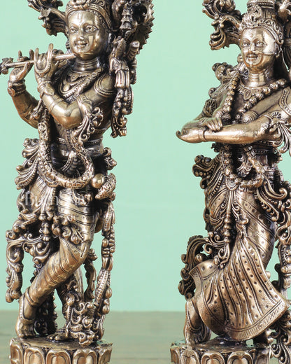 Brass Superfine Intricate Radha Krishna Idols 8"