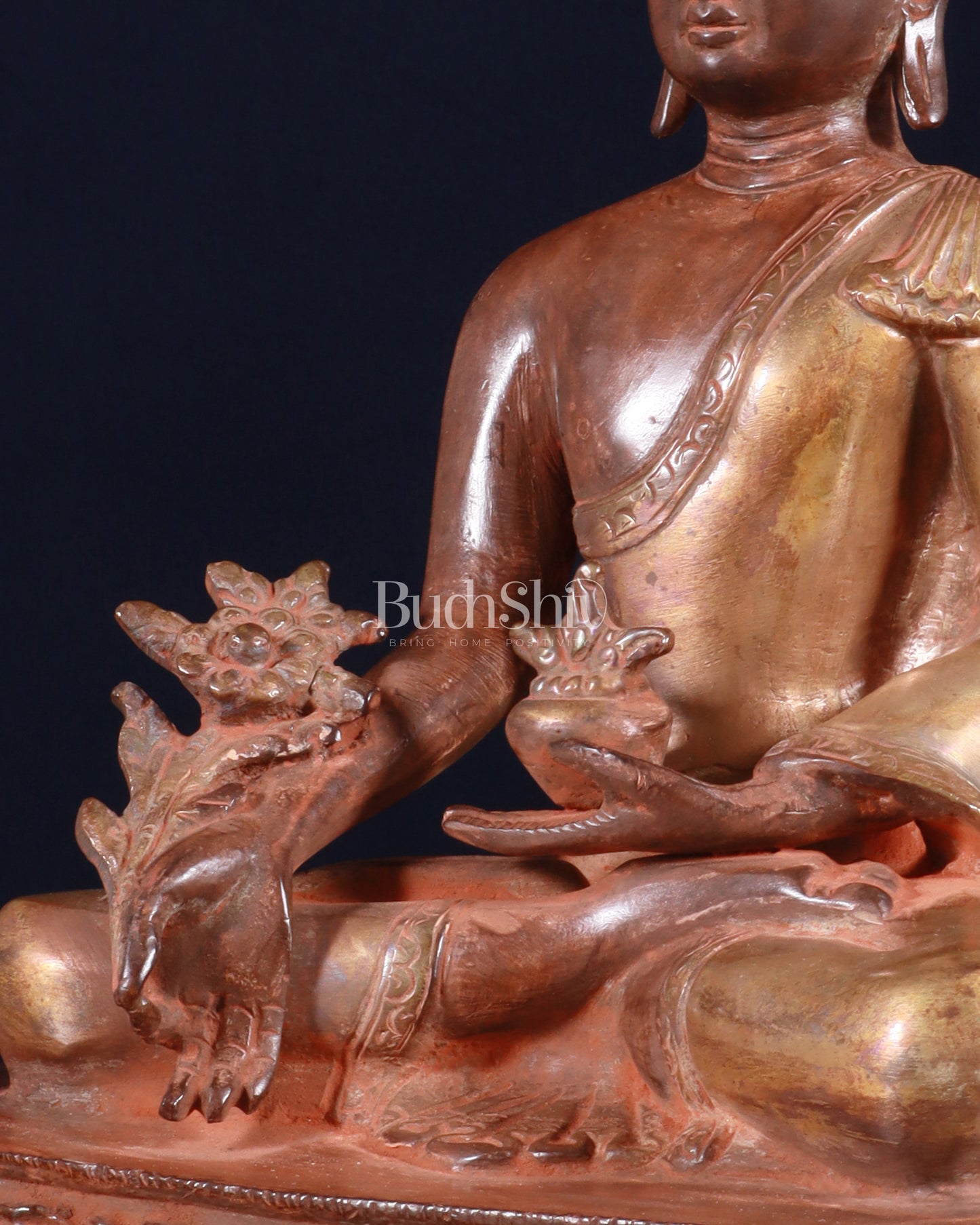 Pure Brass Buddha Statue healing  - 9.5"