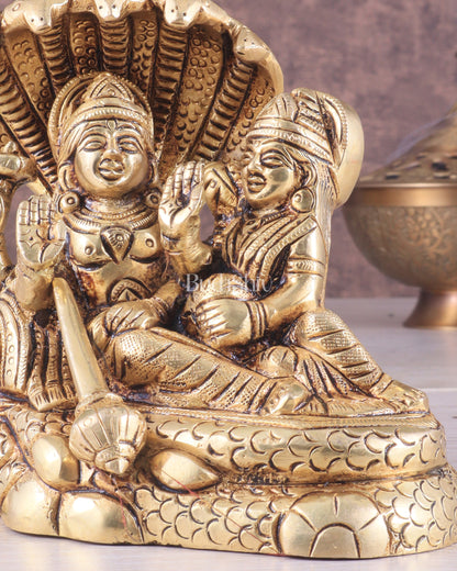 Brass Superfine Resting Lord Vishnu with Lakshmi Idol | Lakshmi Narayan with Sheshnaag