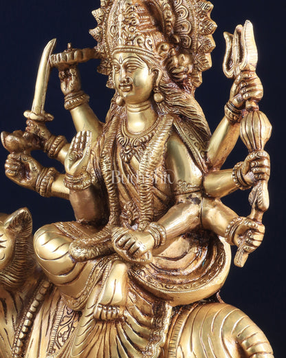 Pure Brass Goddess Durga Sherawali Mata on Tiger 12 inch