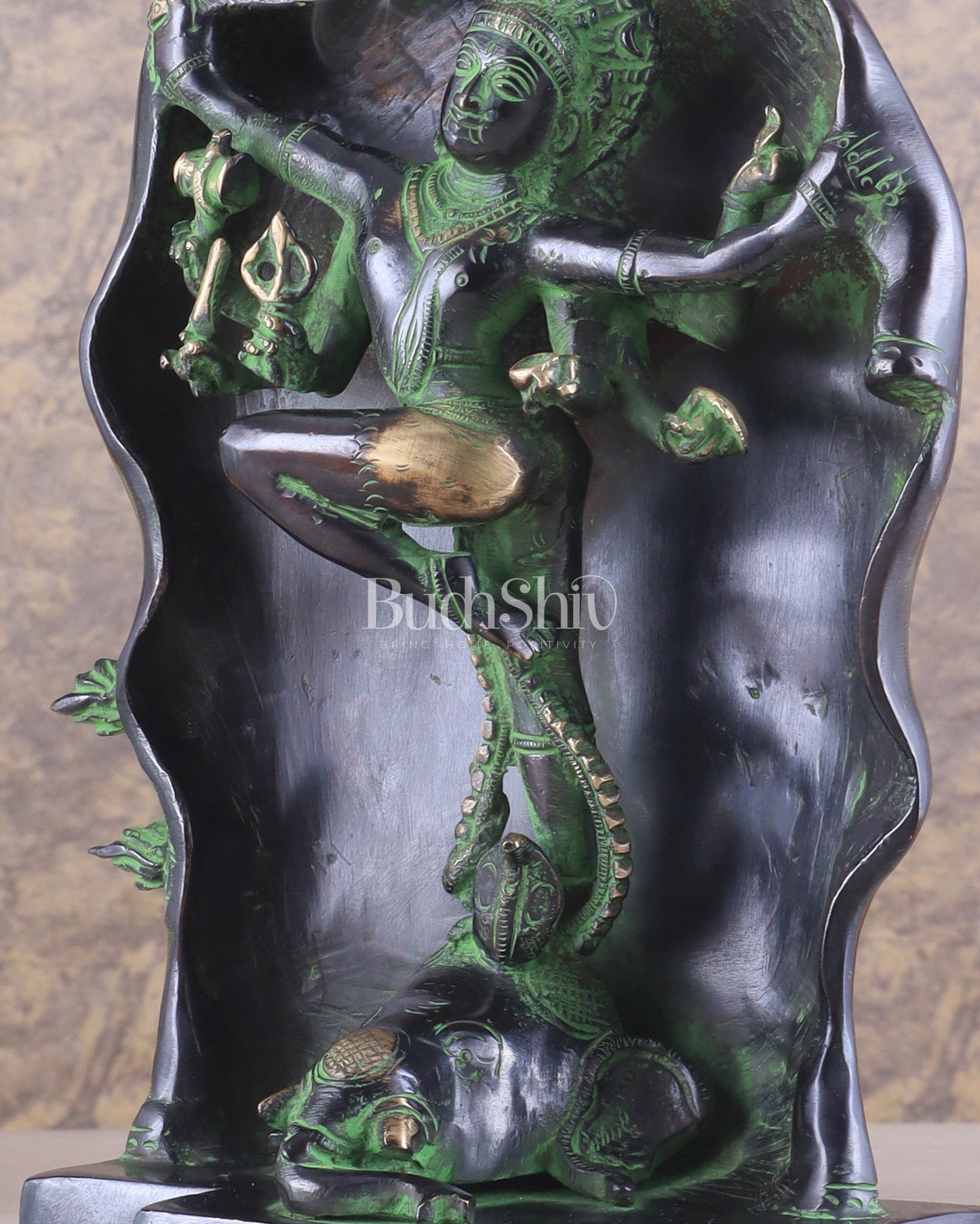 Pure Brass Gajasurasamhara Shiva Idol dancing shiva 
Black and Green Finish