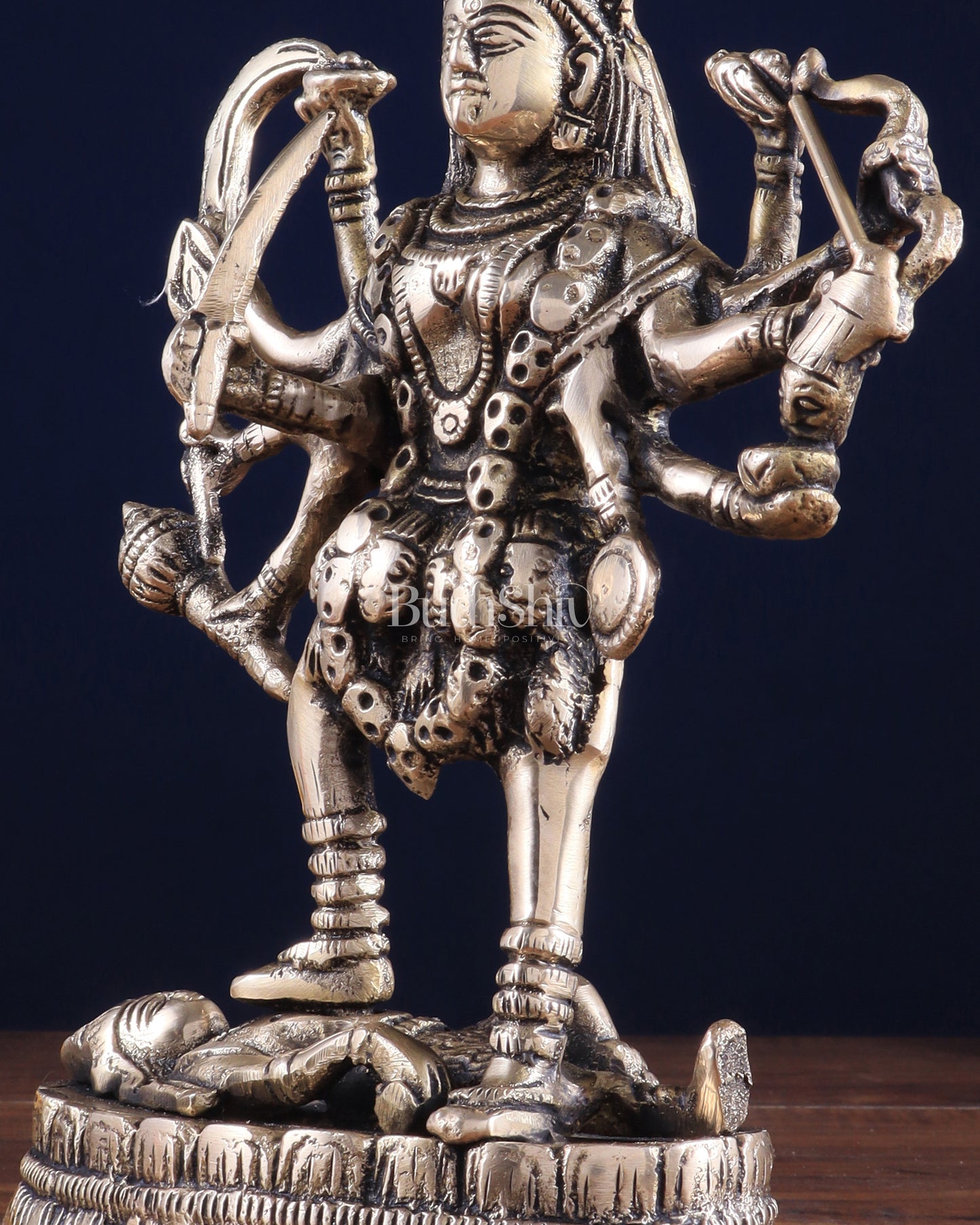 Brass Goddess Kali Statue with Four Arms – 9" x 6" x 3" | Powerful Divine Idol