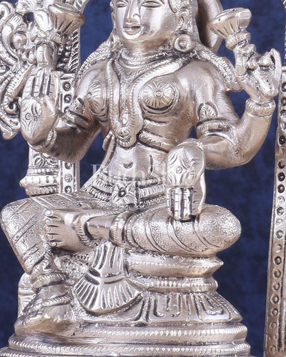 Pure Brass Goddess Lakshmi Seated on a Throne – Silver Plated Idol 8"