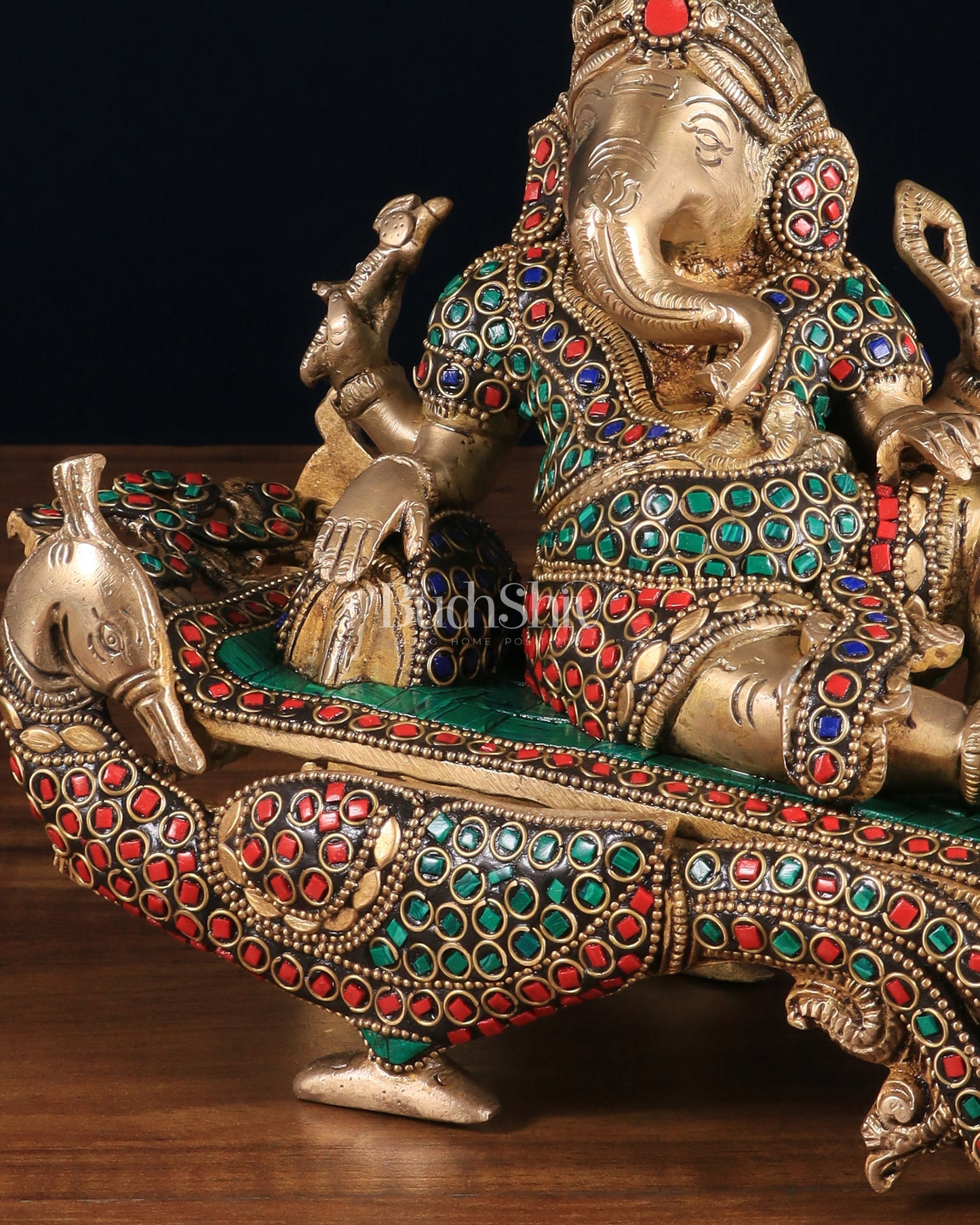 Handcrafted Brass Ganesha Statue on Peacock Throne statue