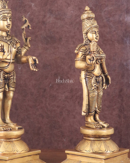 Brass Lord Shiva and Parvati Idol | 18" Height butter gold