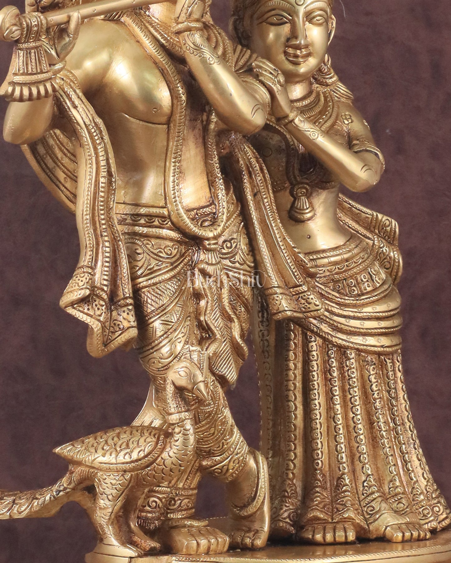 Pure Brass Radha Krishna with Peacock Idol - 16"