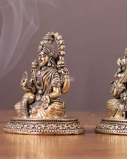 Pure Brass Ganesha-Lakshmi Idol Pair 3"