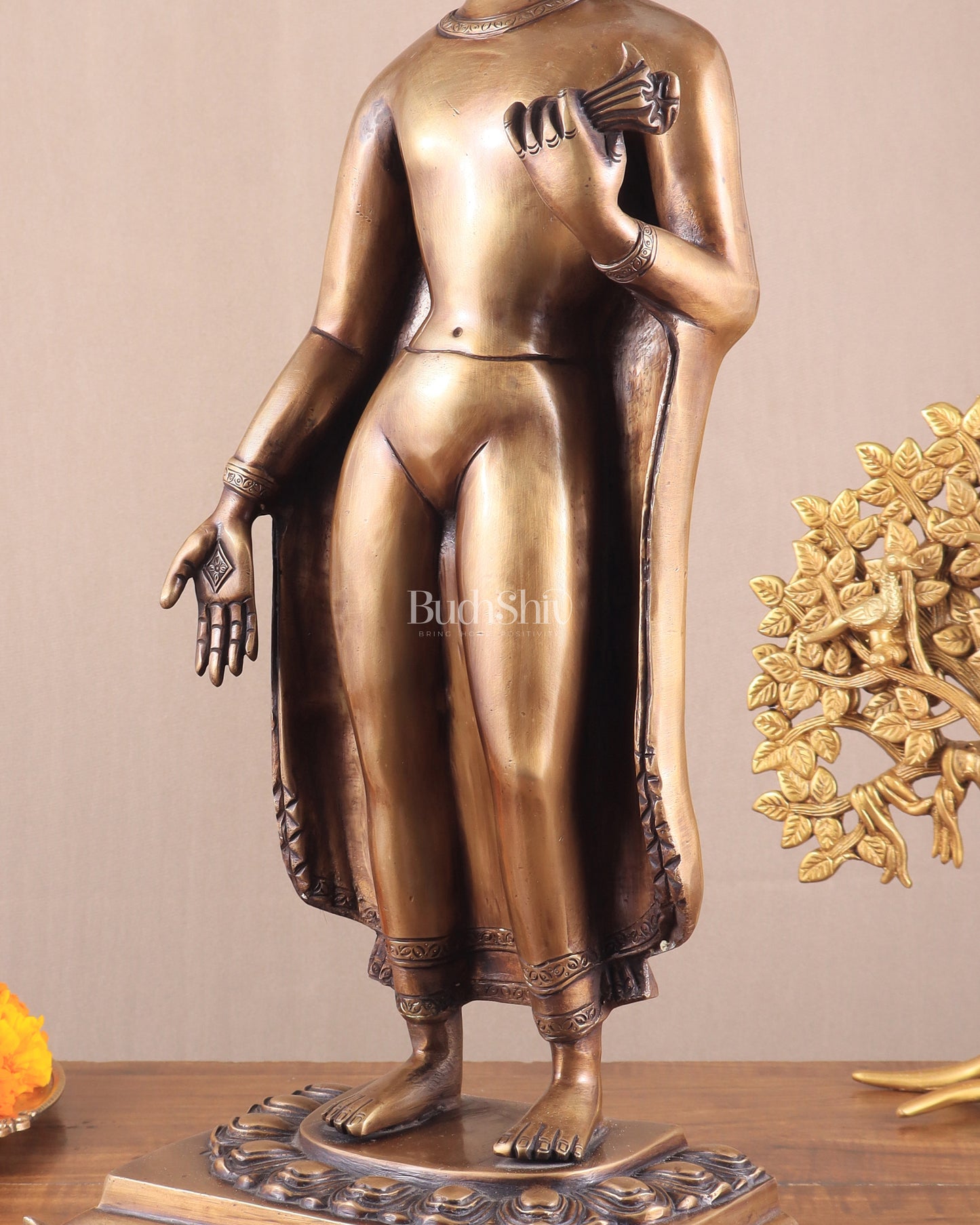 Unique Brass Standing Buddha Statue 22"