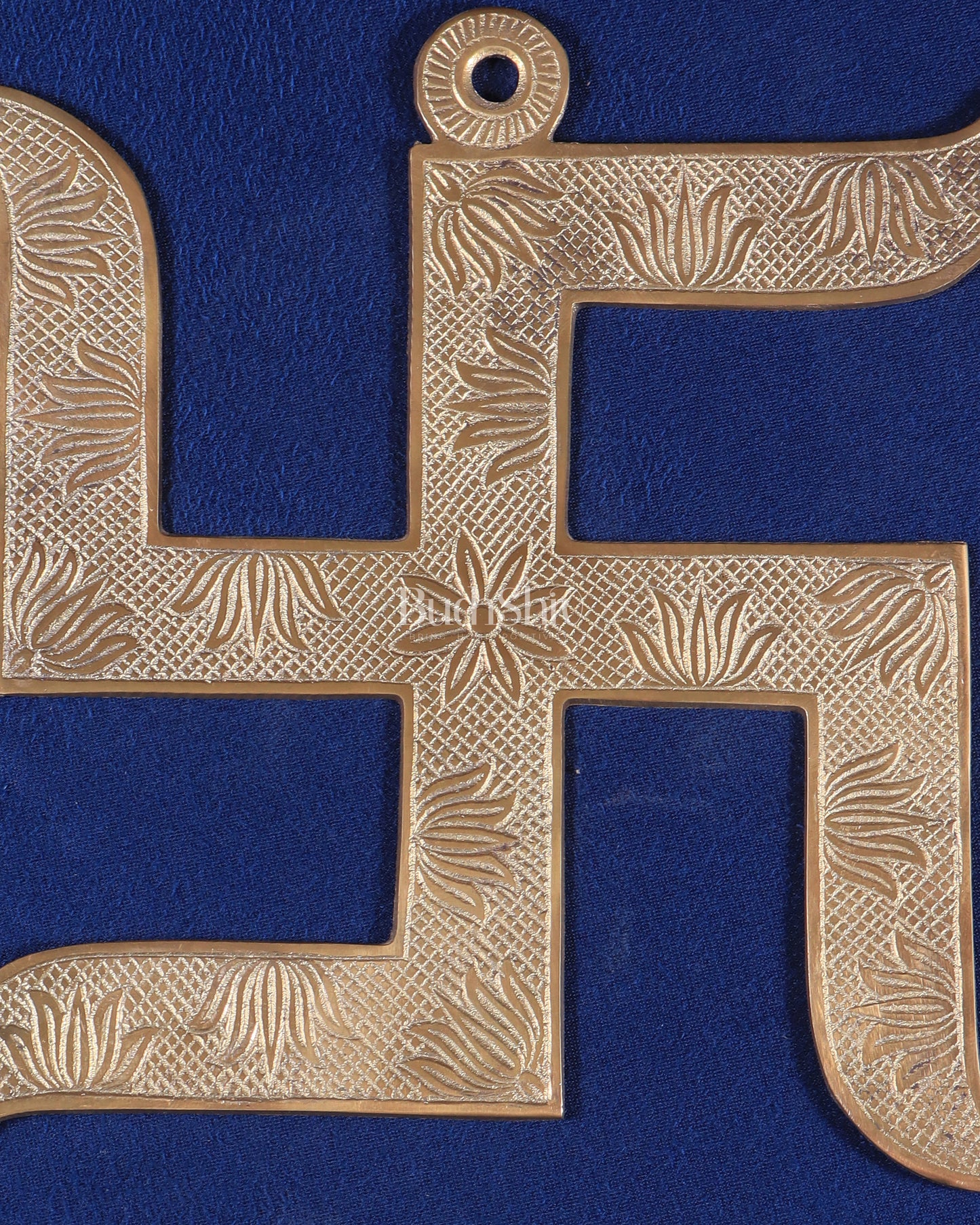 Pure Brass Wall Hanging Swastik with Lotus Carvings