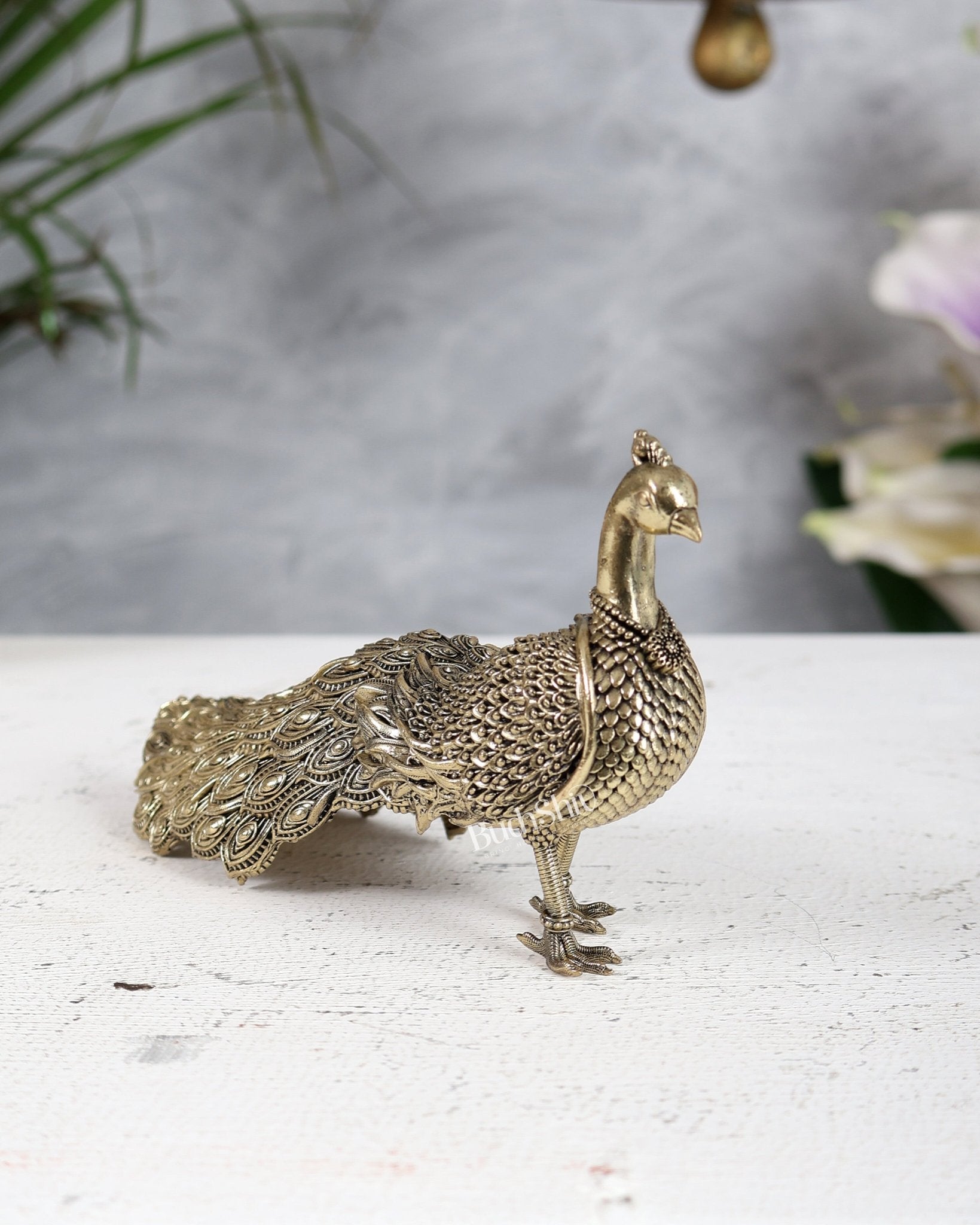 6” Brass Peacock Decorative Showpiece | Vastu Compliant Decor - Budhshiv.com