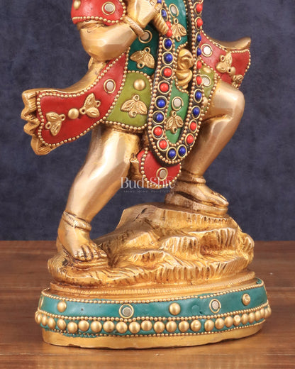 Superfine Brass Lord Hanuman with Sanjeevani Mountain 10 inch