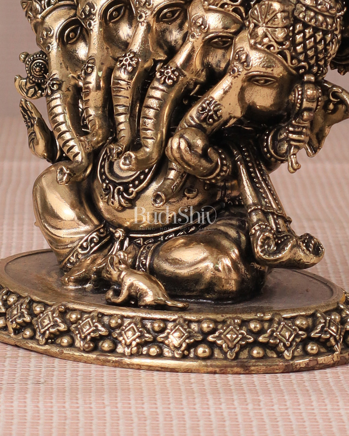 Panchmukhi Ganesha (Five-Faced) Superfine Intricate Pure Brass Idol - 4.25"