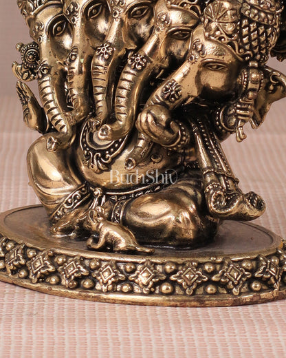 Panchmukhi Ganesha (Five-Faced) Superfine Intricate Pure Brass Idol - 4.25"